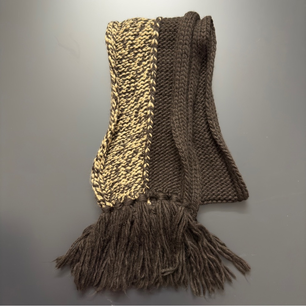 Gruppo Italiano Italy Fringe Scarf Brown Wool Blend Fashion Neck Warmer MCM‎ 72”